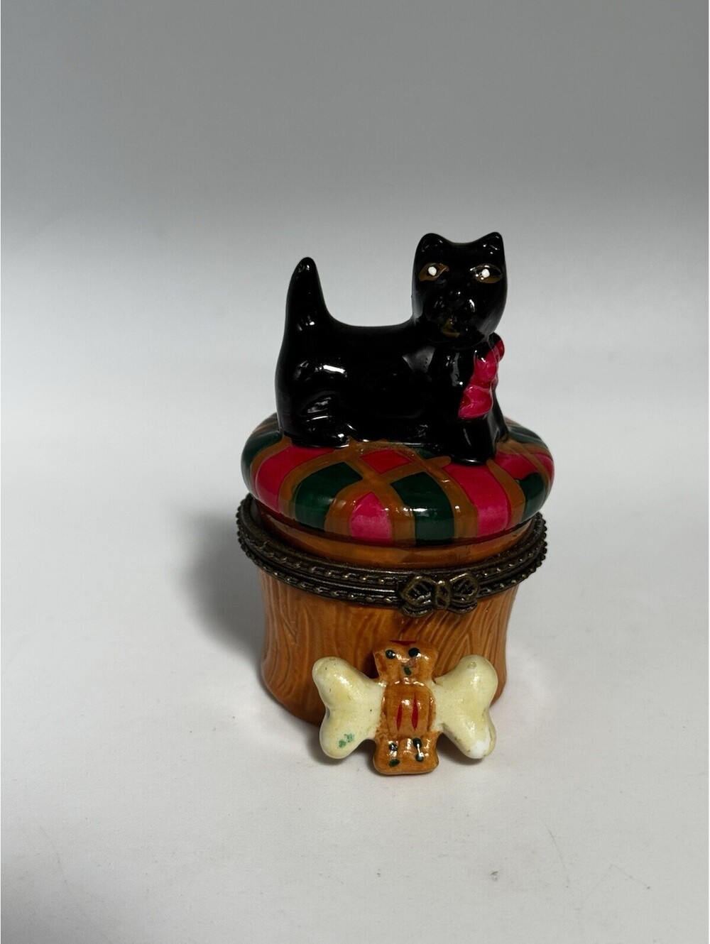 Vintage Black Scottie Dog Trinket Box With Bone